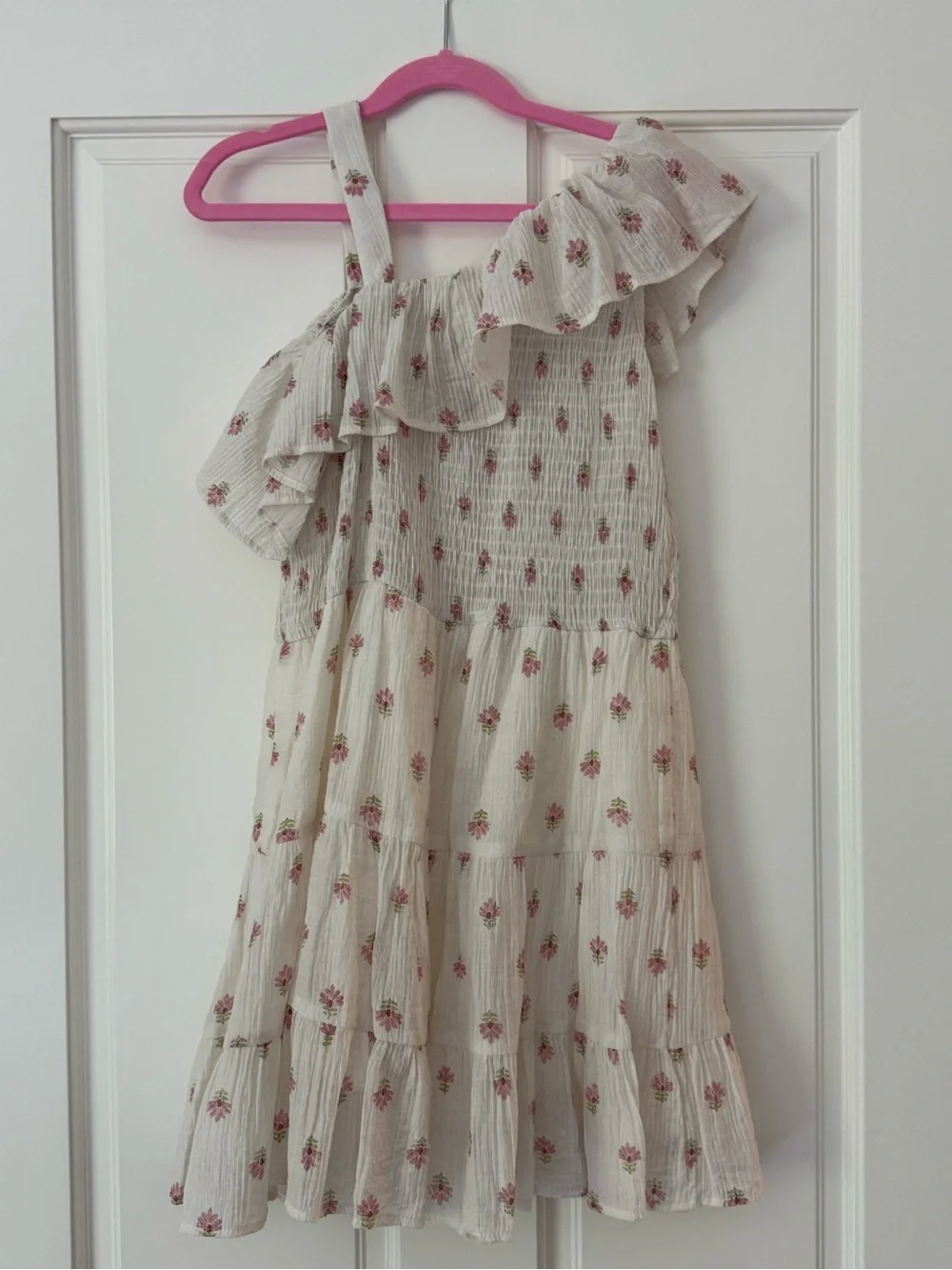 Zara Cream One-Shoulder Floral Dress with Pink Rose Print